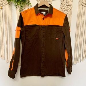 HEYBO Men’s Field Shirt Long Sleeve Hunting Outdoors Brown Blaze Orange Small